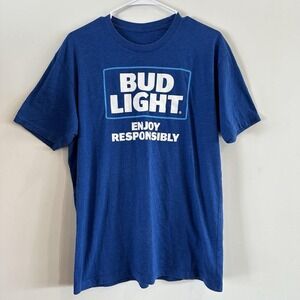 VTG Bud Light Enjoy Responsibly T Shirt Blue White Logo Medium Cotton Blend READ